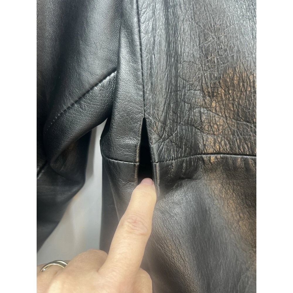 VTG Peter Caruso Mob Wife Leather Fur Collar Coat Womens XL Vintage Glam Luxury - Picture 13 of 15